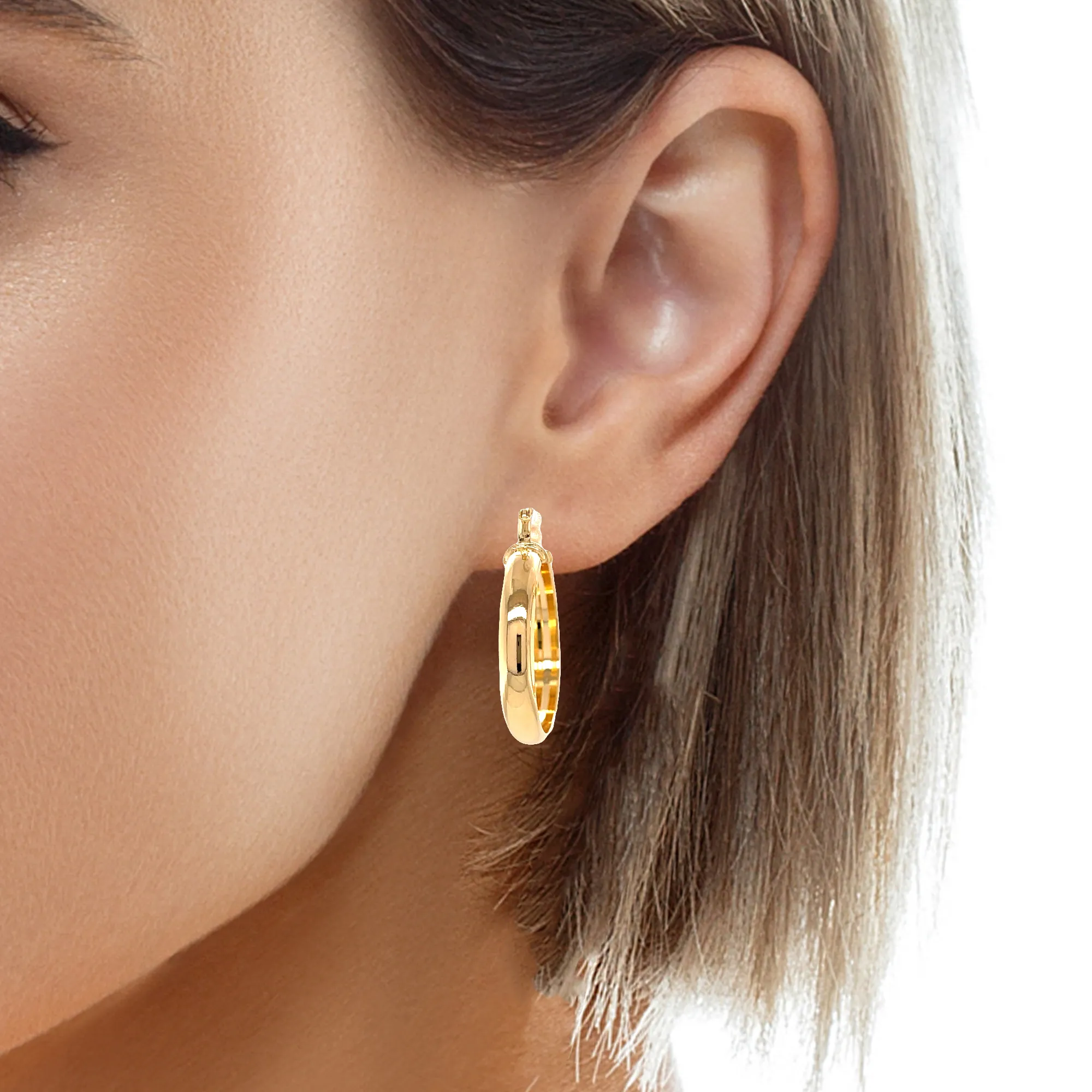 1 Inch Round Hoop Earrings 14k Gold filled 4mm wide Flat Inner side