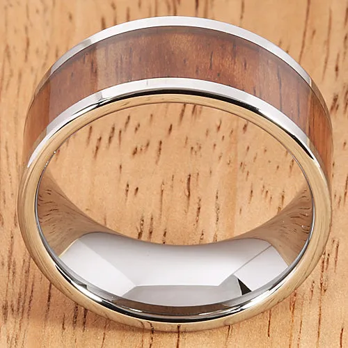 10mm Natural Hawaiian Koa Wood Inlaid Tungsten Flat Wedding Ring