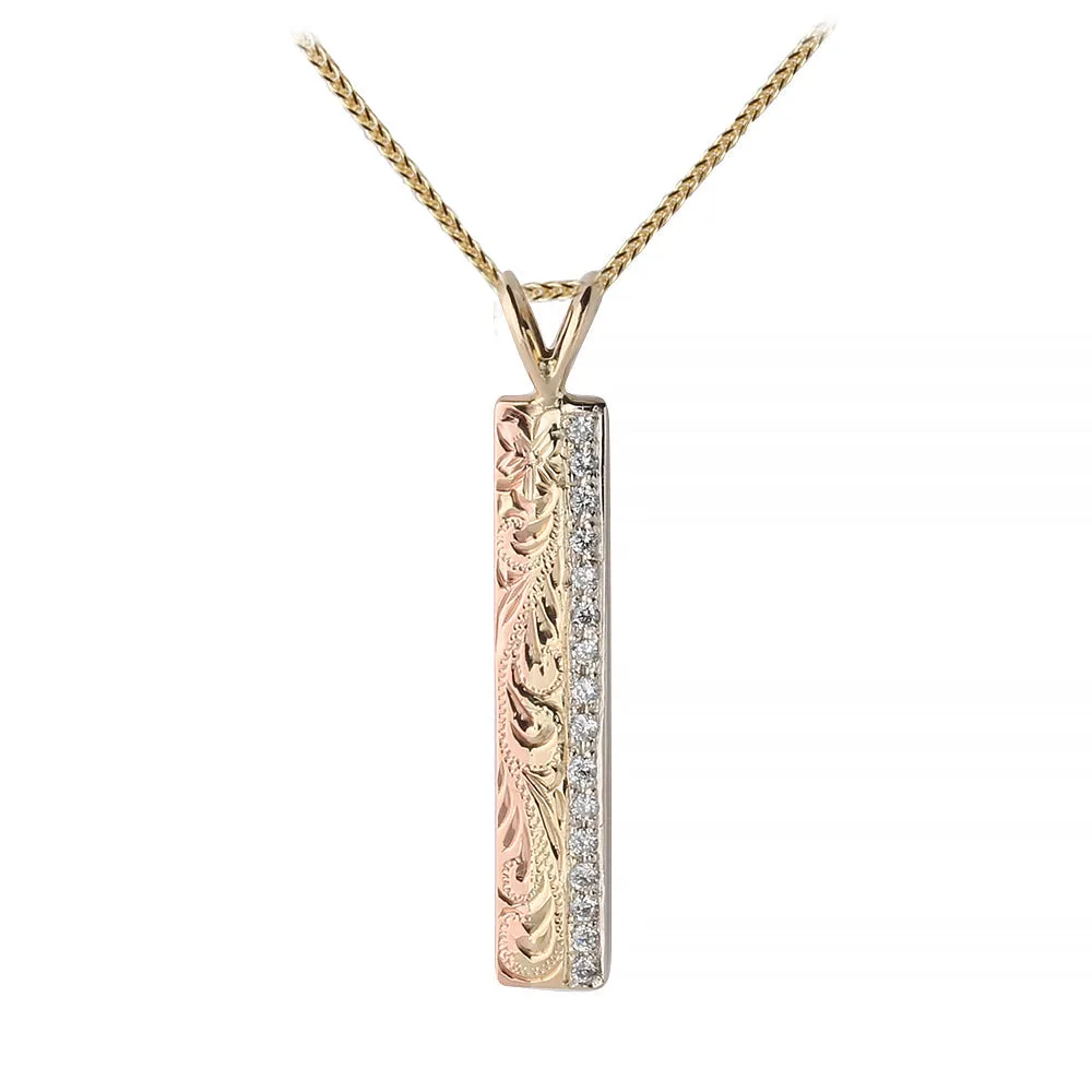 14K Gold Tri-color Hawaiian Heirloom Pendant w/Diamond 6mm Flat