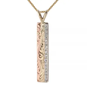 14K Gold Tri-color Hawaiian Heirloom Pendant w/Diamond 6mm Flat