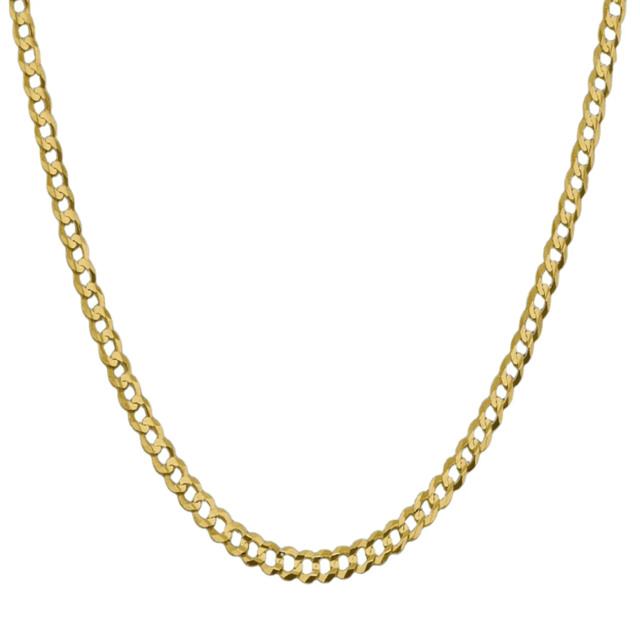 14K Solid Pure Gold Lobster Lock Flat Curb Link Cuban Chain Necklace