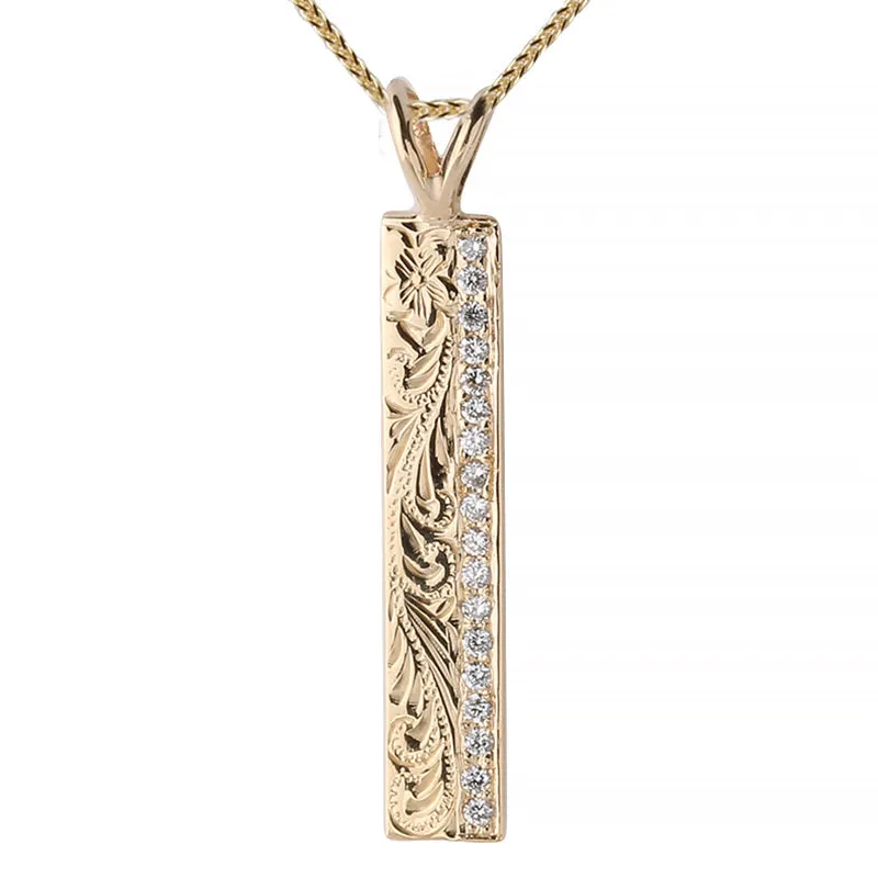 14K Yellow Gold Hawaiian Heirloom Pendant w/Diamond 6mm Flat