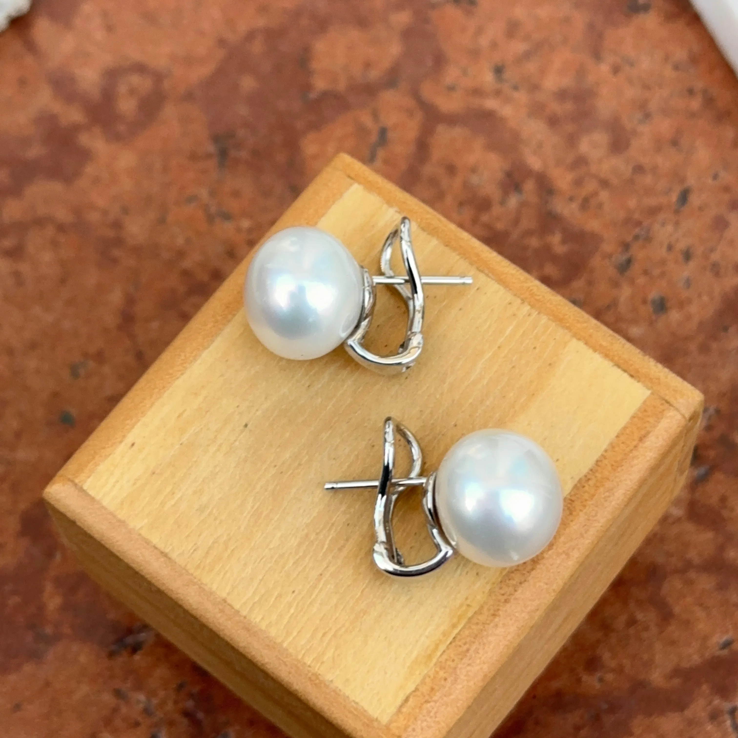 14KT White Gold Paspaley South Sea Pearl Omega Earrings 13mm