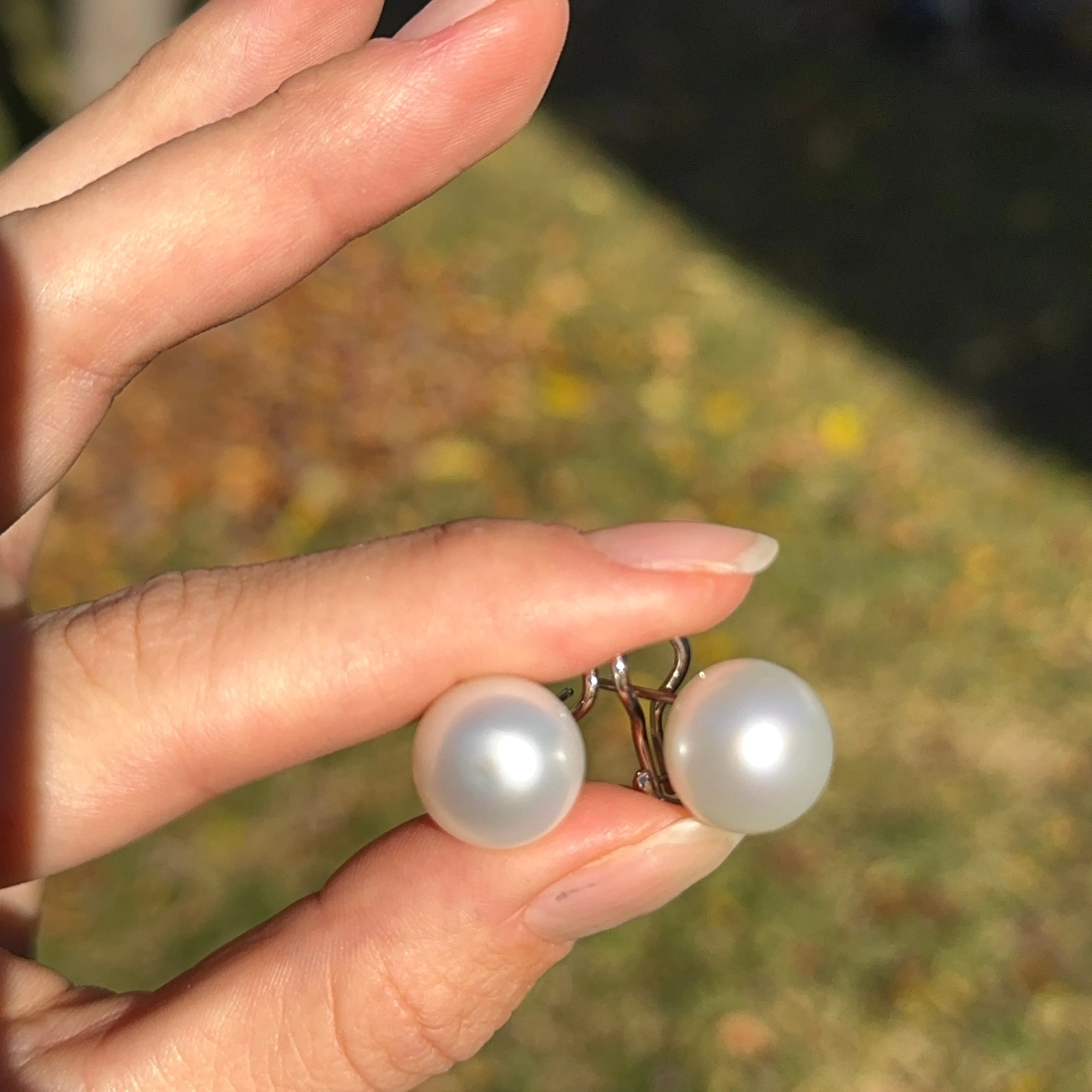 14KT White Gold Paspaley South Sea Pearl Omega Earrings 13mm