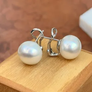 14KT White Gold Paspaley South Sea Pearl Omega Earrings 13mm