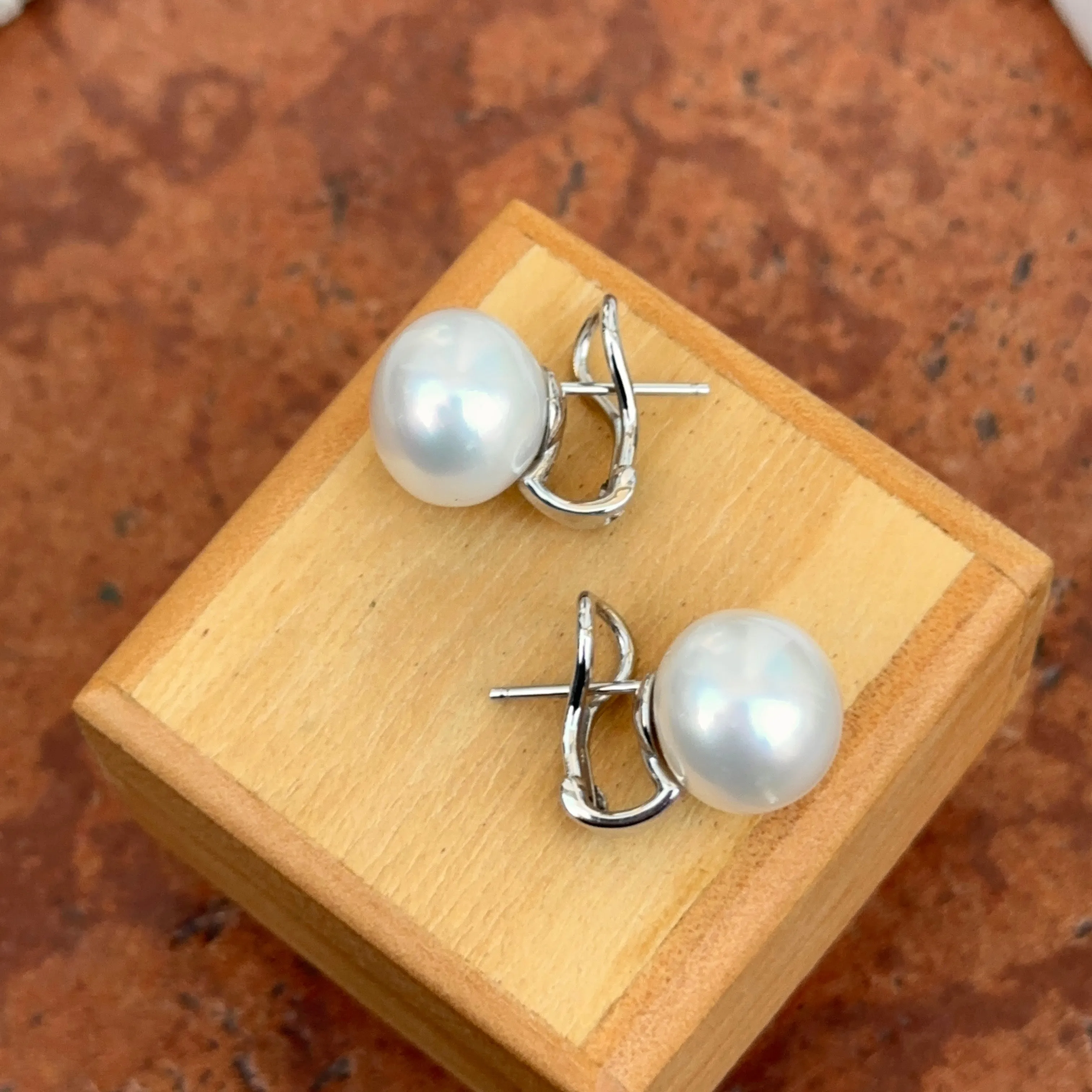 14KT White Gold Paspaley South Sea Pearl Omega Earrings 13mm