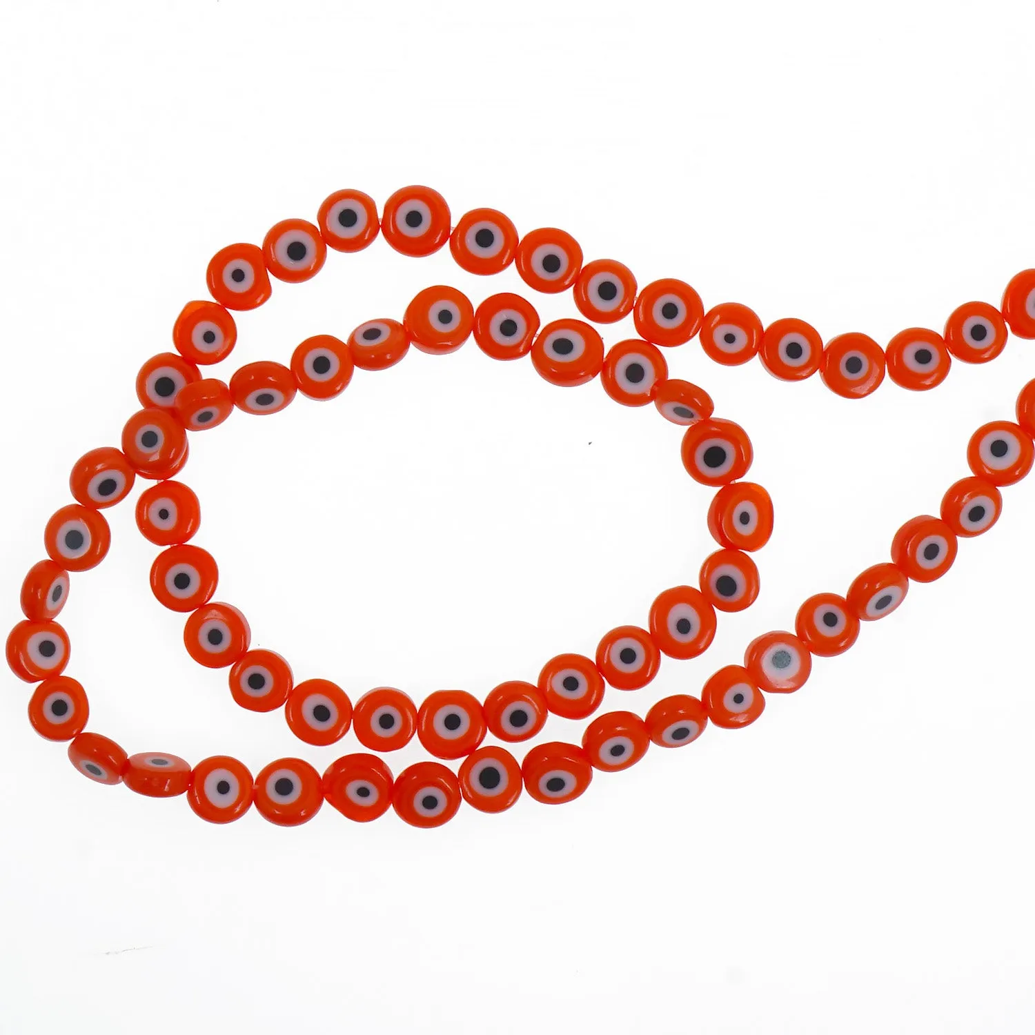 15" Strand 6/8/10/12MM Glass Evil Eye Flat Beads Round Glass Beads DIY Jewelry Beads Multiple Colors 65pcs 103759