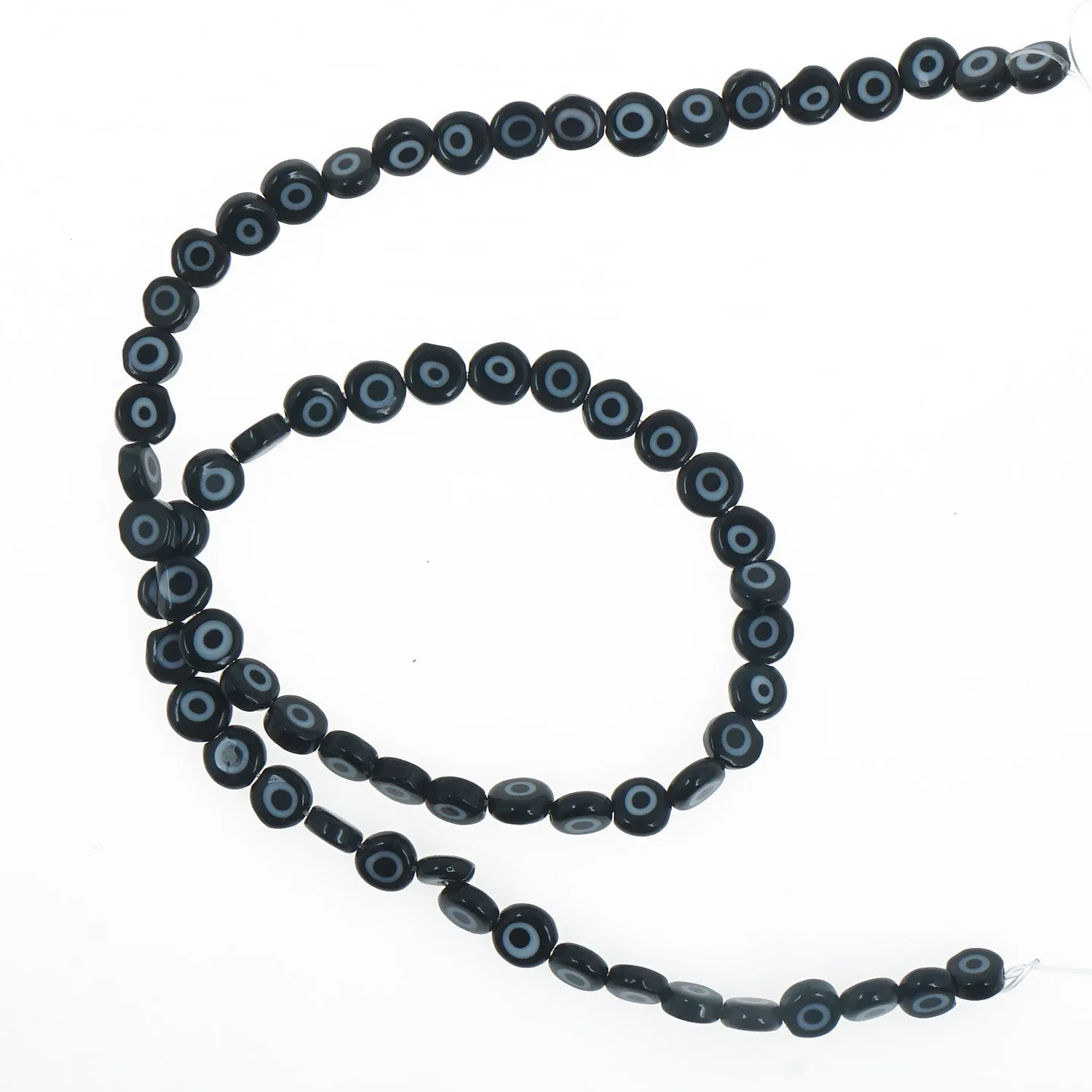 15" Strand 6/8/10/12MM Glass Evil Eye Flat Beads Round Glass Beads DIY Jewelry Beads Multiple Colors 65pcs 103759