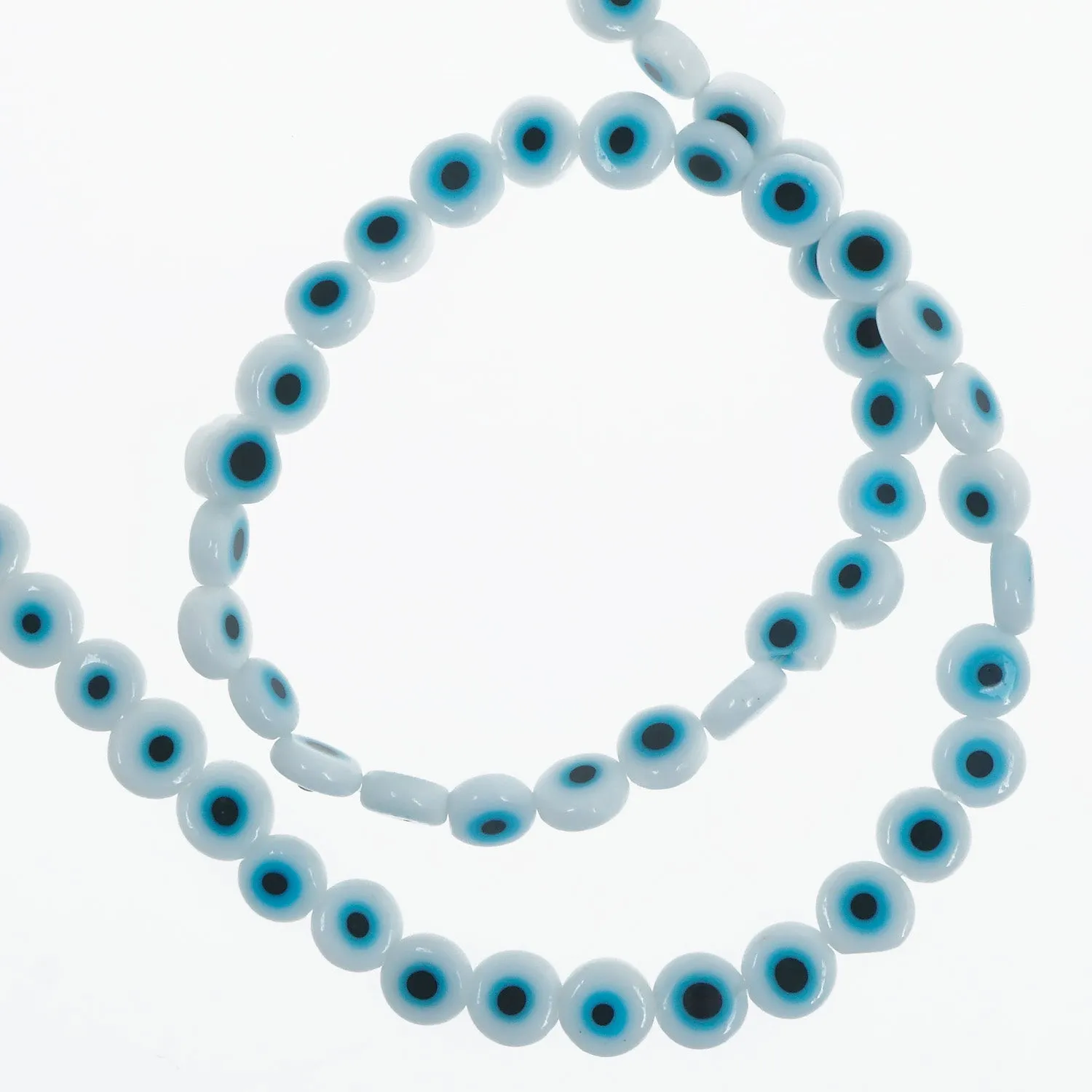15" Strand 6/8/10/12MM Glass Evil Eye Flat Beads Round Glass Beads DIY Jewelry Beads Multiple Colors 65pcs 103759