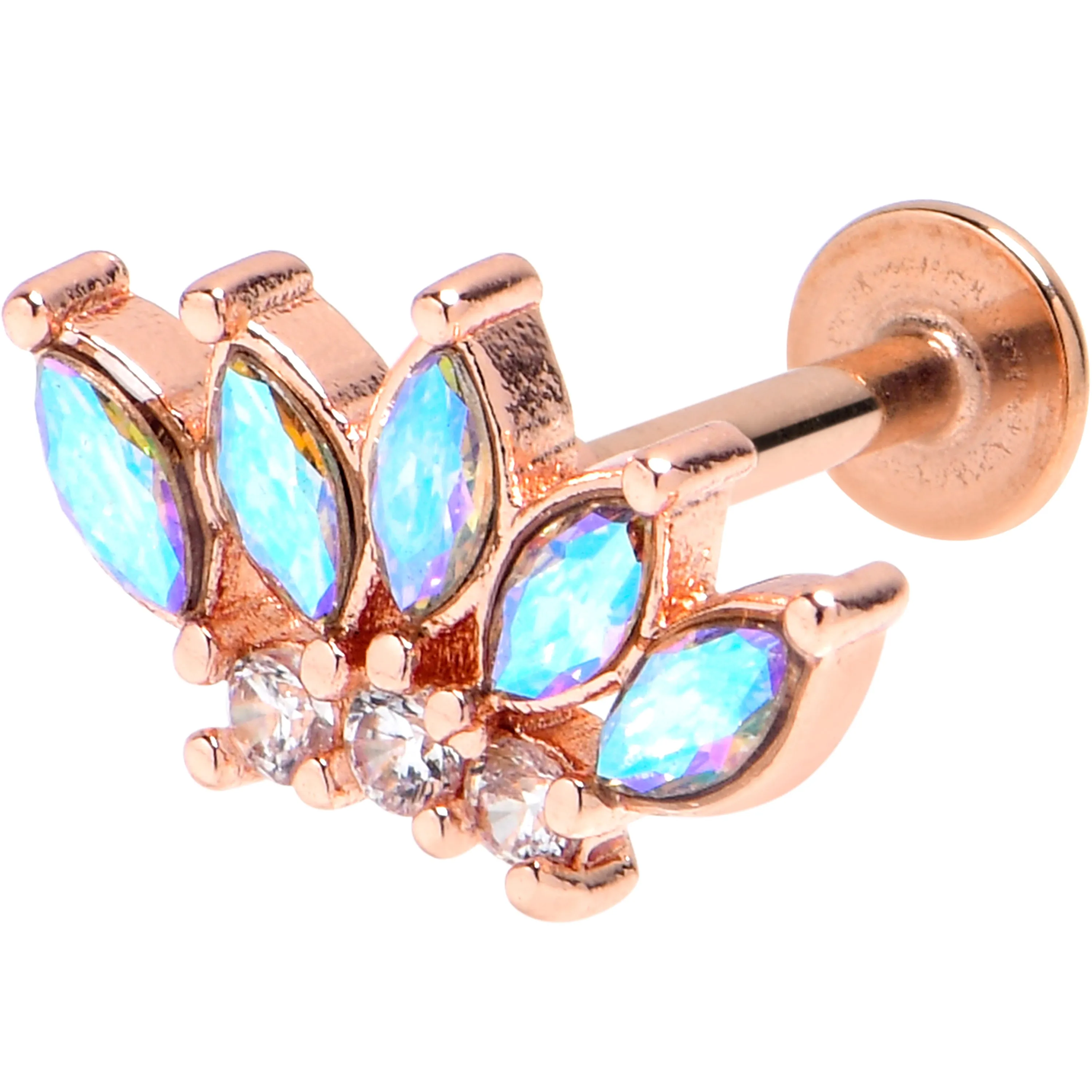 16 Gauge 5/16 Aurora Gem Rose Gold Tone Fashion Fan Labret Monroe Tragus