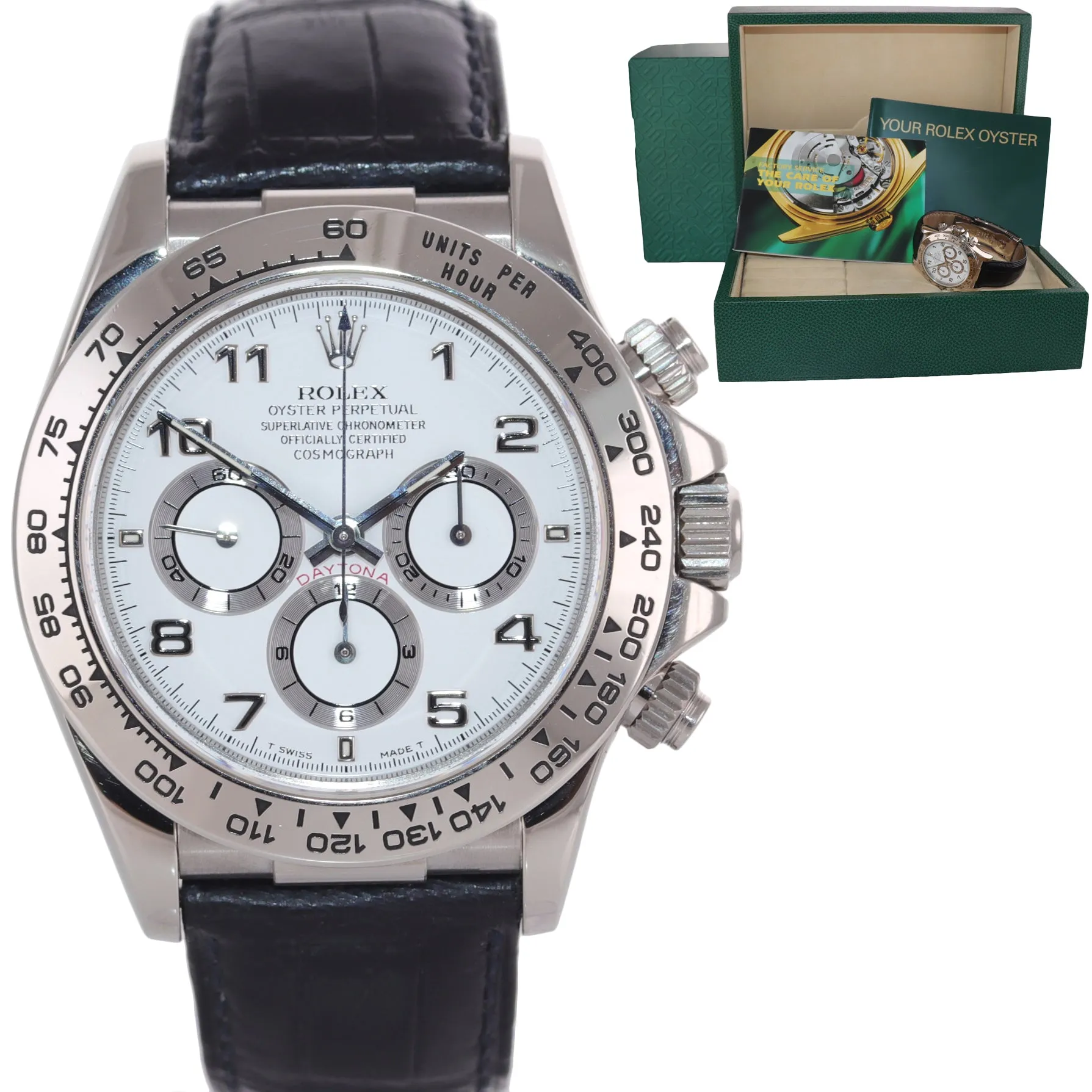 1998 Rolex Daytona Zenith 16519 White Arabic 18k White Gold Leather Watch