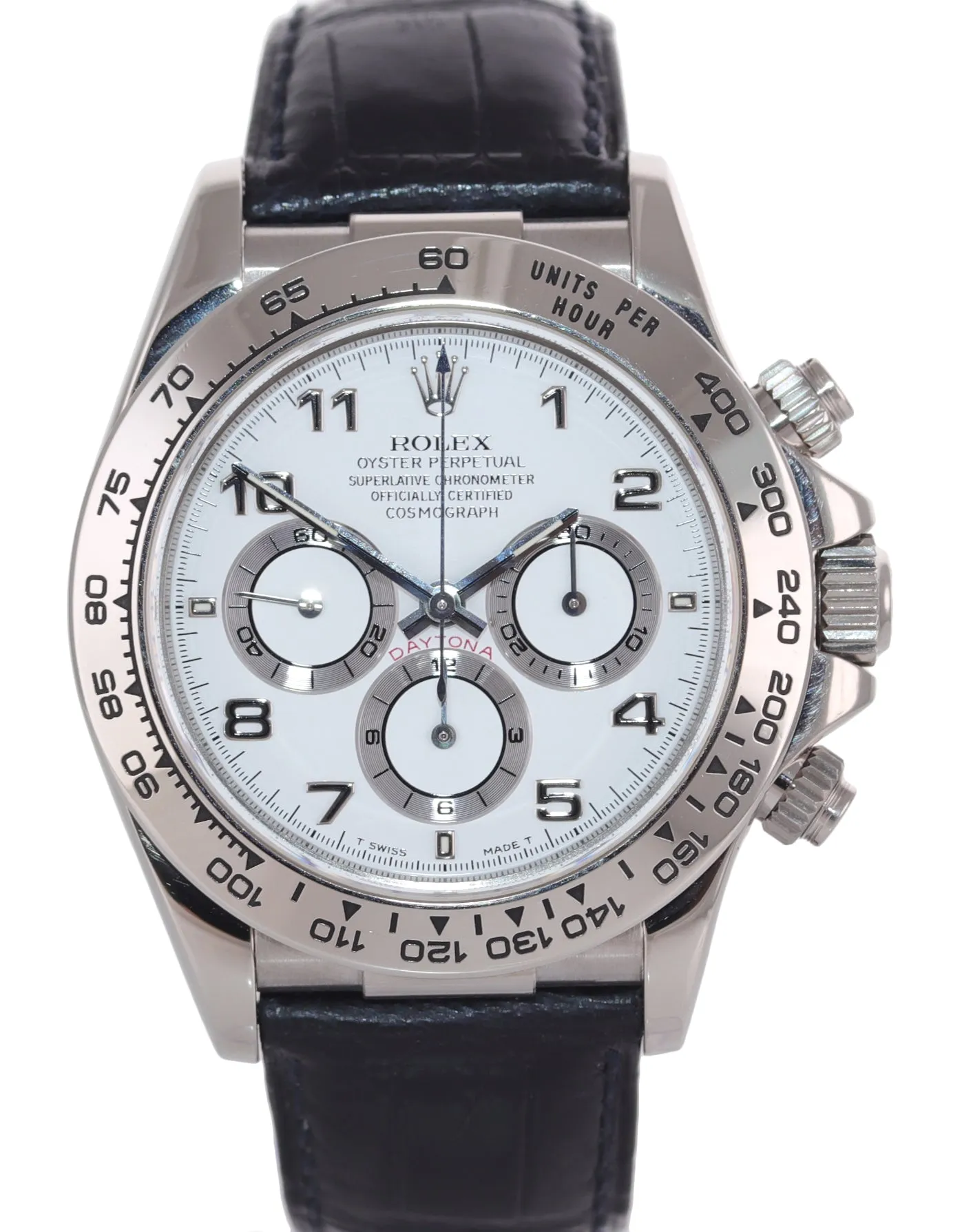 1998 Rolex Daytona Zenith 16519 White Arabic 18k White Gold Leather Watch