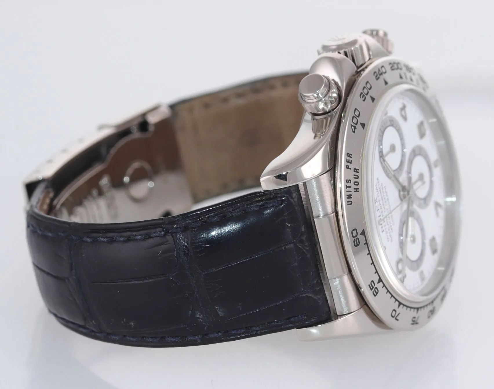 1998 Rolex Daytona Zenith 16519 White Arabic 18k White Gold Leather Watch