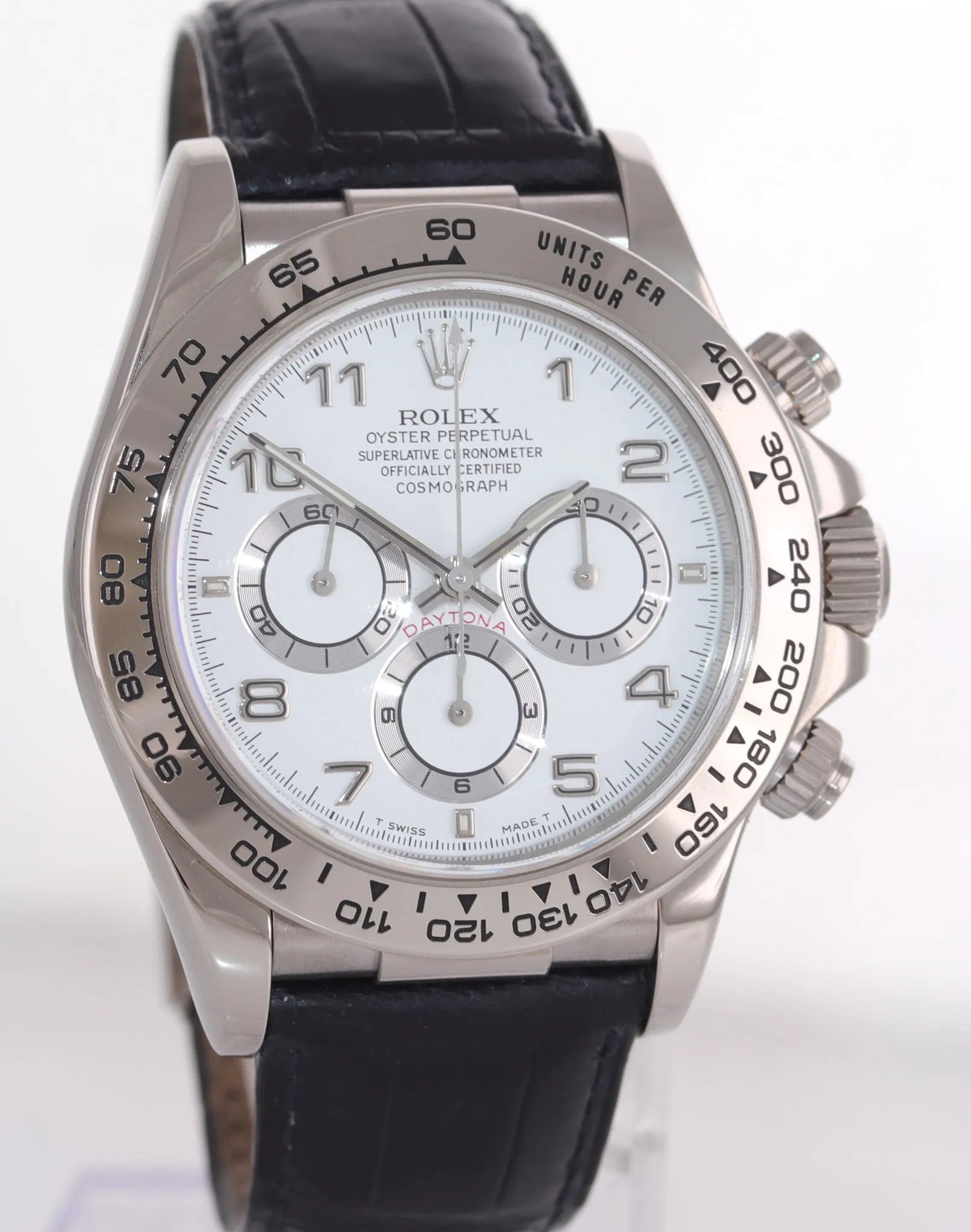 1998 Rolex Daytona Zenith 16519 White Arabic 18k White Gold Leather Watch