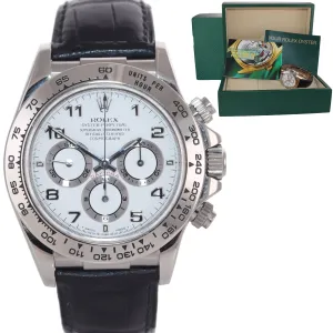 1998 Rolex Daytona Zenith 16519 White Arabic 18k White Gold Leather Watch