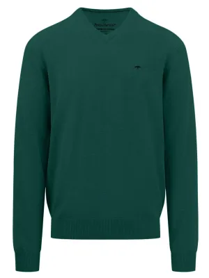 30% OFF - FYNCH HATTON V-Neck Sweater - Men's Fine Knit – Emerald Green - Size: MEDIUM