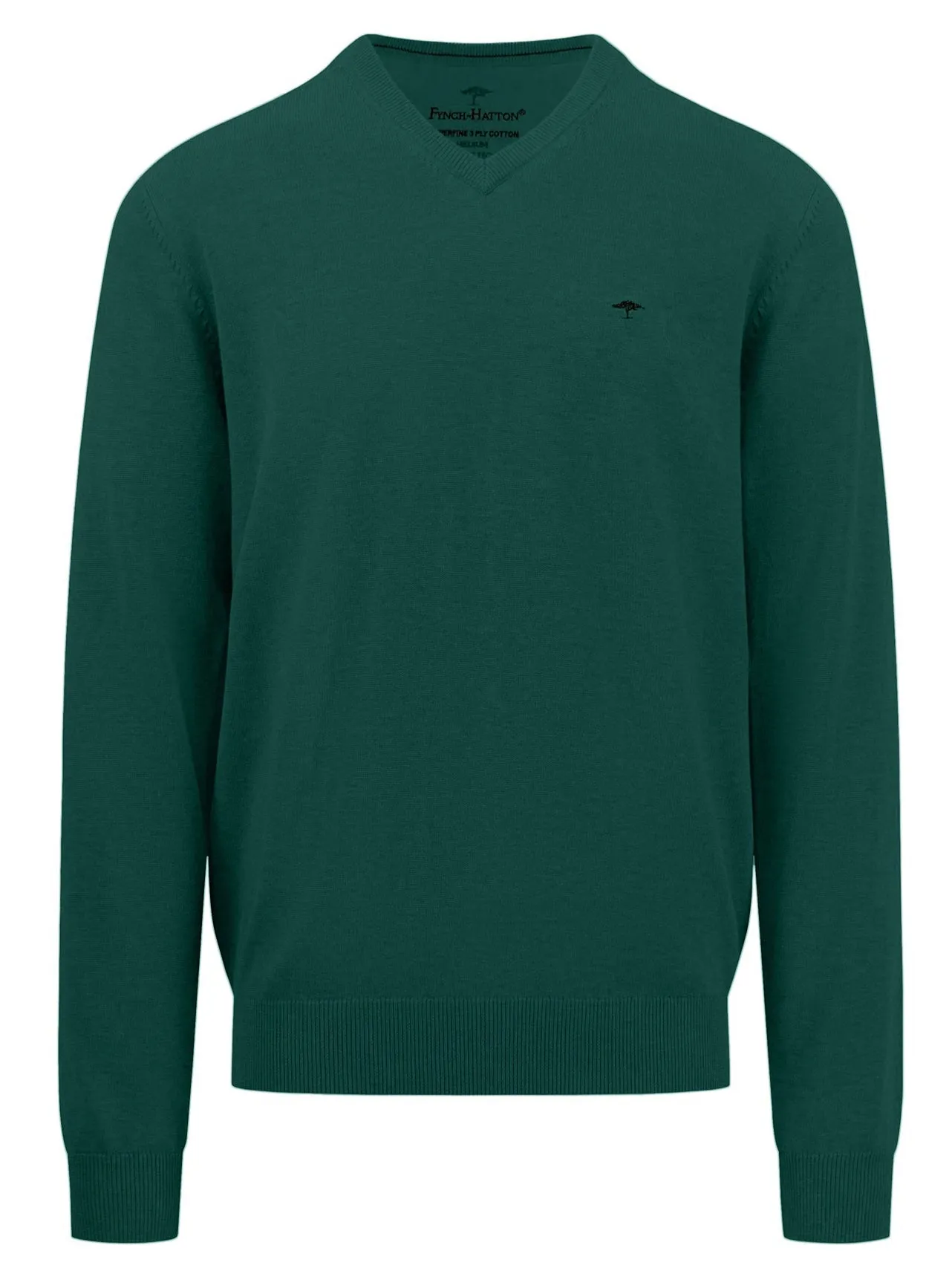 30% OFF - FYNCH HATTON V-Neck Sweater - Men's Fine Knit – Emerald Green - Size: MEDIUM