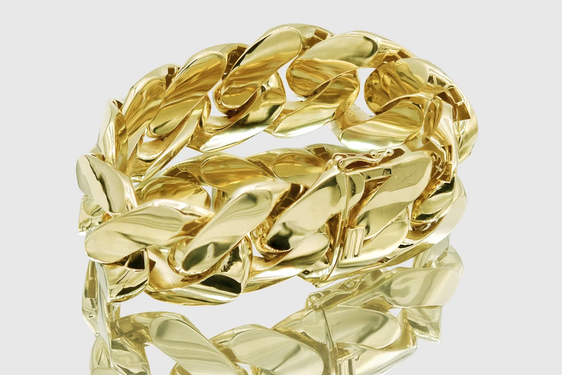 32mm 14K Miami Cuban Gold Flat Bracelet