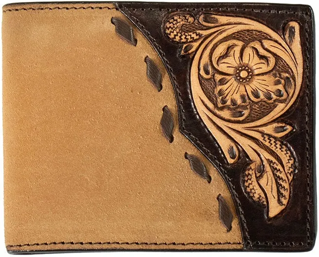 3D Belts Roughout with Tooled Floral Overlay Bifold Wallet