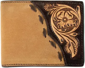 3D Belts Roughout with Tooled Floral Overlay Bifold Wallet