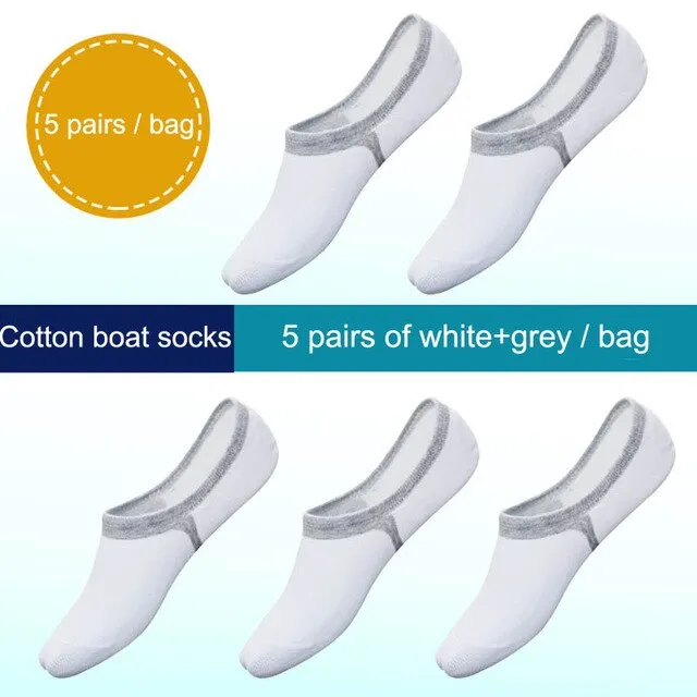 5 Pairs Men's Cotton No Show Boat Socks