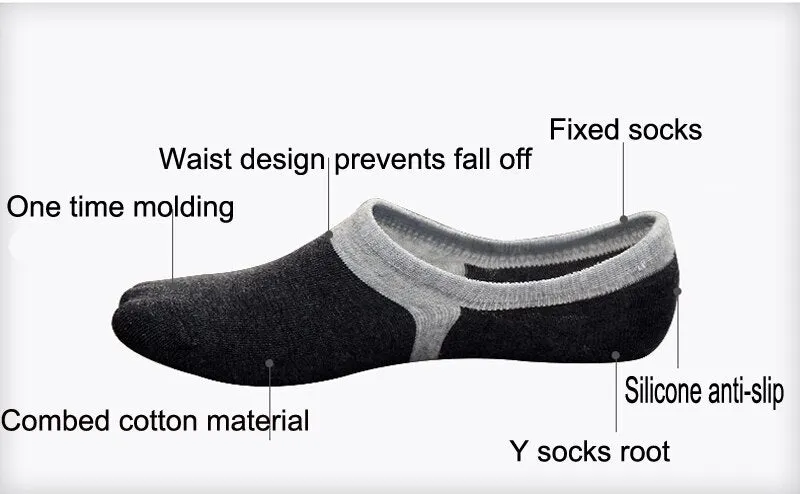 5 Pairs Men's Cotton No Show Boat Socks