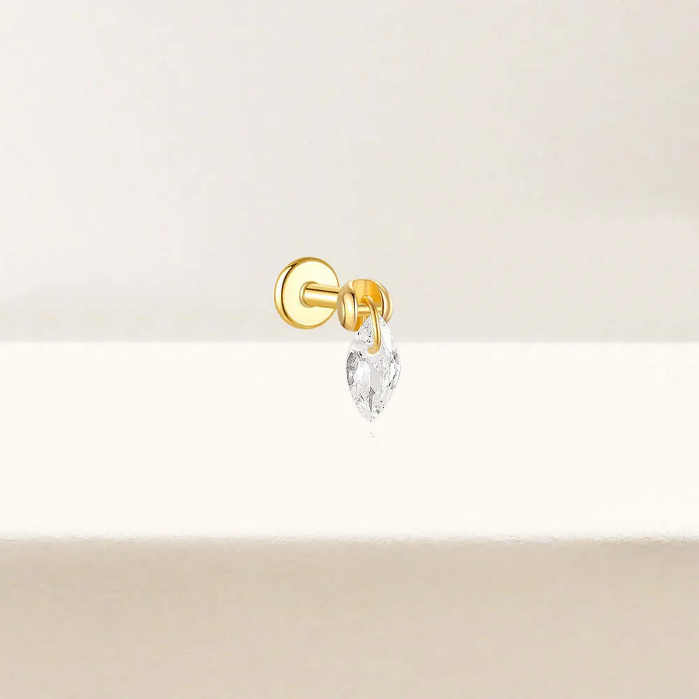 925 Silver Single Drop CZ Diamond Flat Back Earrings