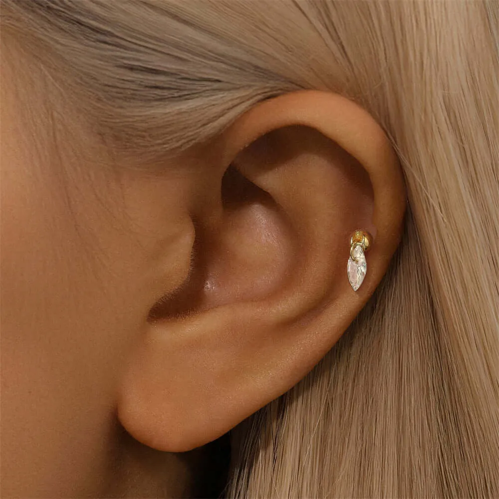 925 Silver Single Drop CZ Diamond Flat Back Earrings