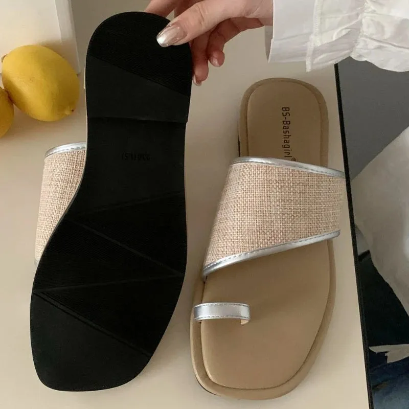 ADVBRIDGE  -  Fashion Weave Clip Toe Flat Sandals Women Summer Comfortable Low Heel Designer Shoes Simple Non-slip Vacation Beach Casual Shoes