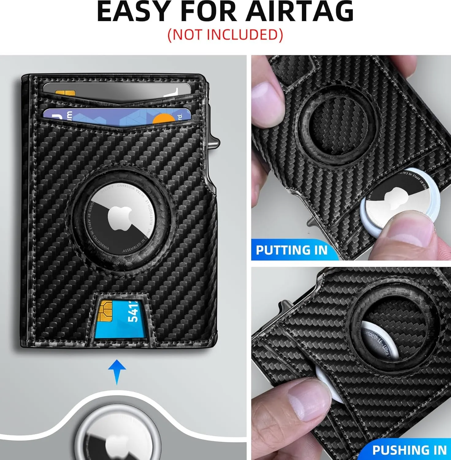 Airtag Wallet for Men with Money Clip, Pop Up Credit Card Holder