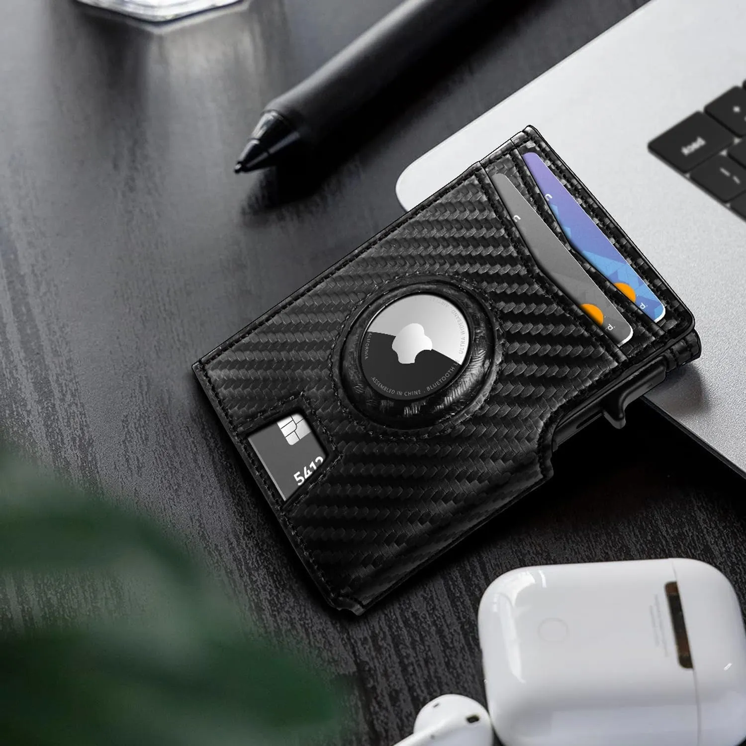 Airtag Wallet for Men with Money Clip, Pop Up Credit Card Holder