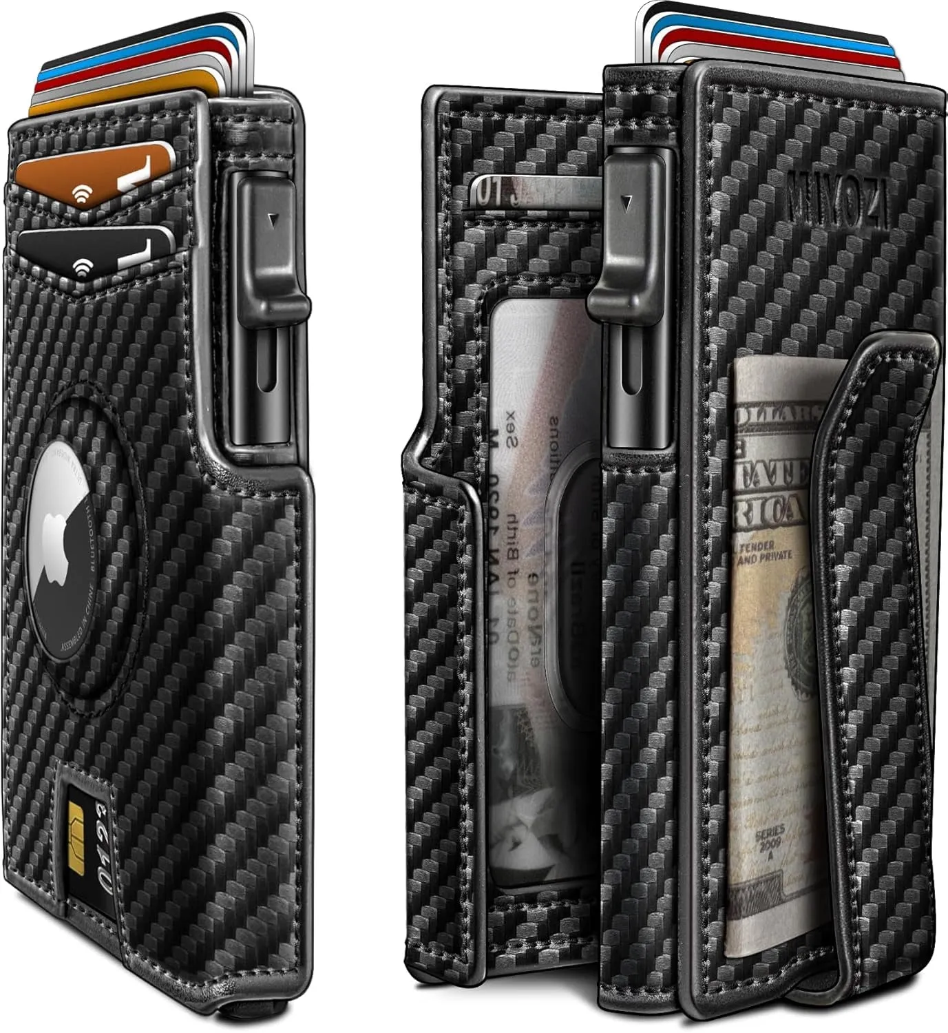 Airtag Wallet for Men with Money Clip, Pop Up Credit Card Holder