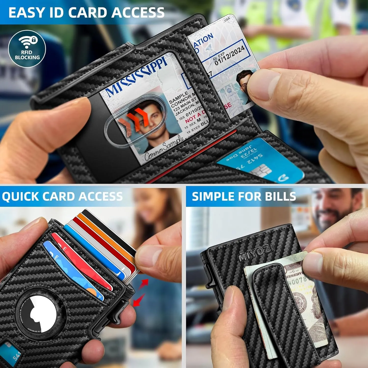 Airtag Wallet for Men with Money Clip, Pop Up Credit Card Holder