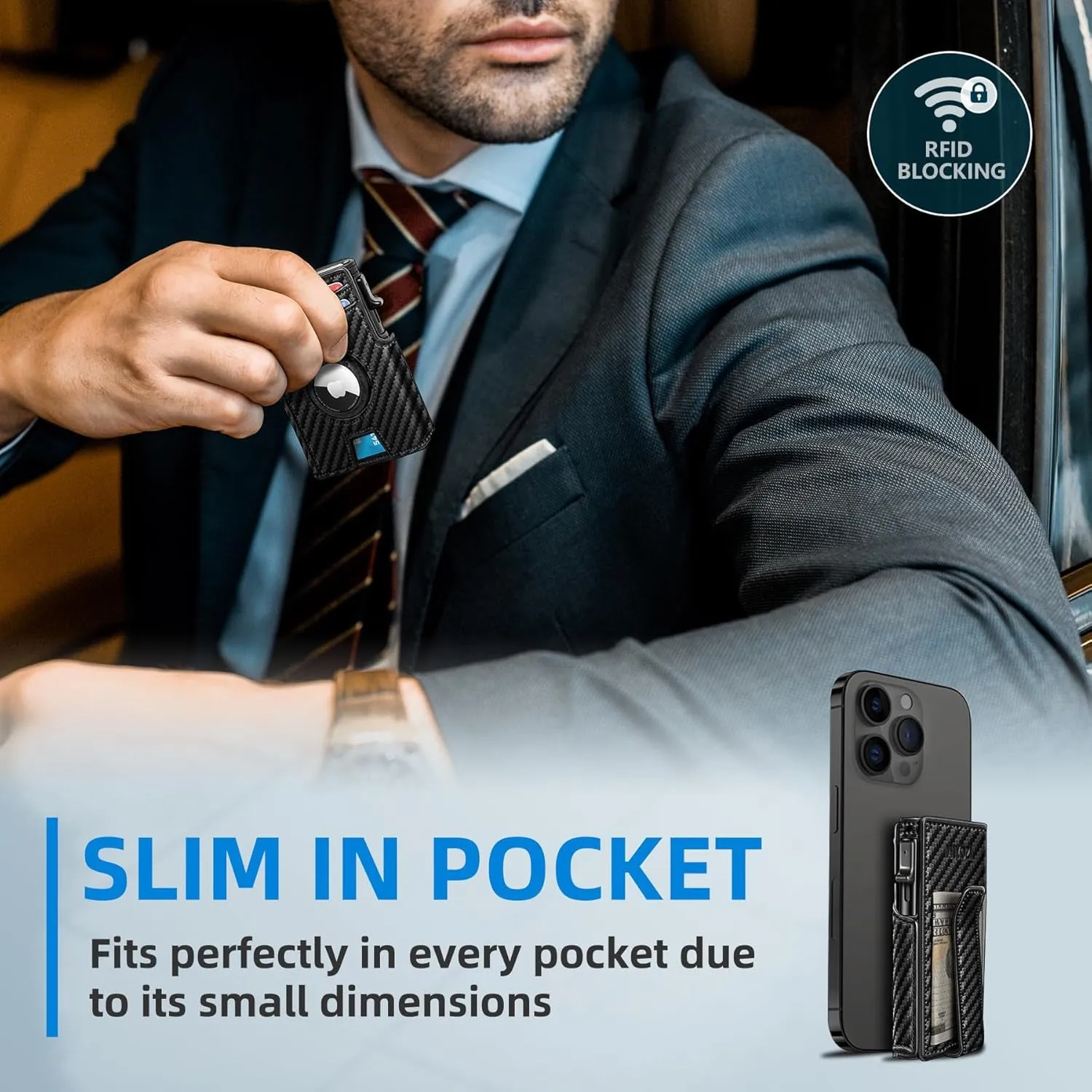 Airtag Wallet for Men with Money Clip, Pop Up Credit Card Holder