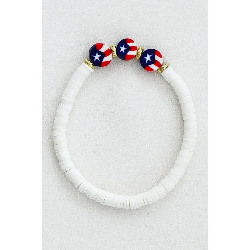 Americana Patriotic Red White Blue Bead Bracelet