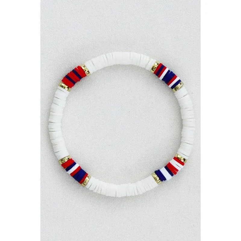 Americana Patriotic Red White Blue Bead Bracelet