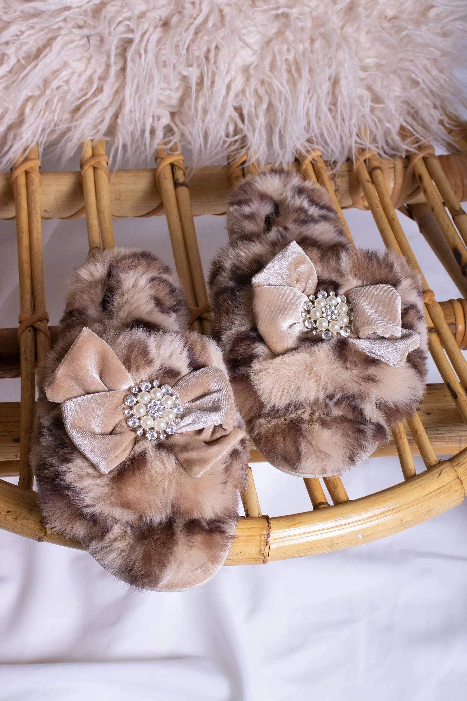 Anya Embellished Slider Slippers in Leopard Print