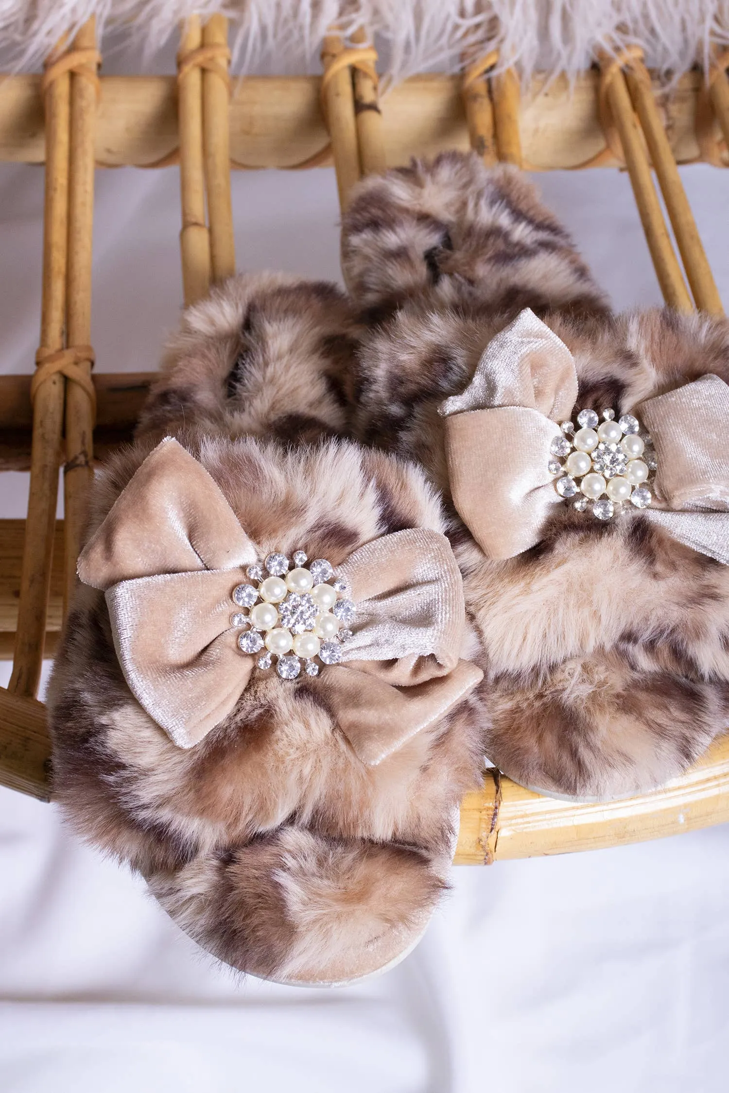 Anya Embellished Slider Slippers in Leopard Print
