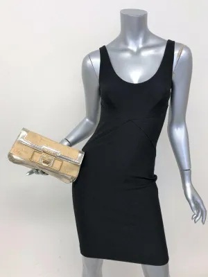 Anya Hindmarch Clutch Gold Metallic Leather-Trimmed Straw Small Bag