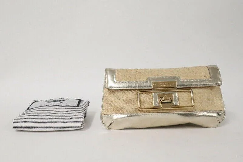 Anya Hindmarch Clutch Gold Metallic Leather-Trimmed Straw Small Bag