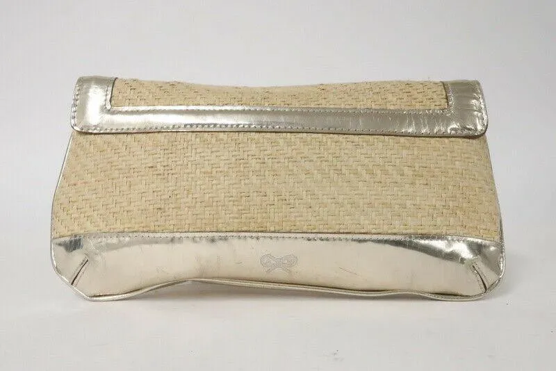 Anya Hindmarch Clutch Gold Metallic Leather-Trimmed Straw Small Bag