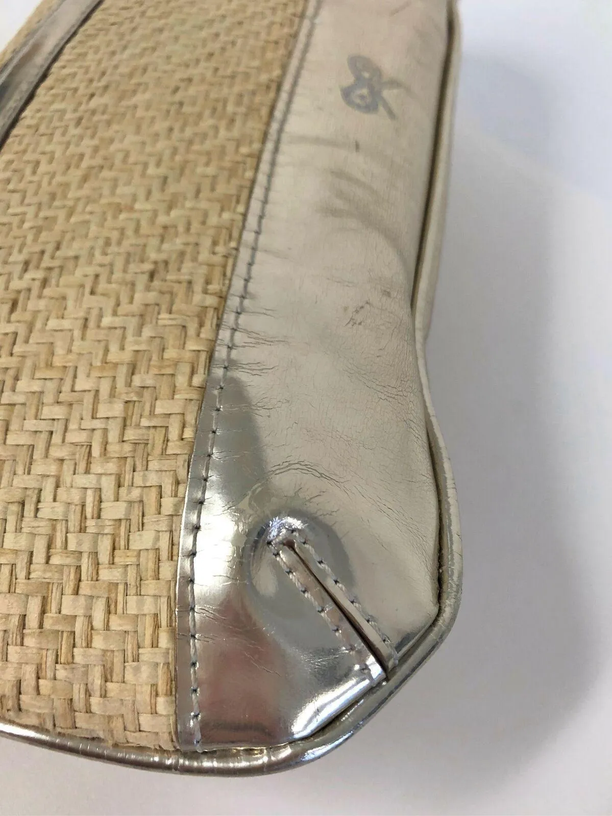 Anya Hindmarch Clutch Gold Metallic Leather-Trimmed Straw Small Bag
