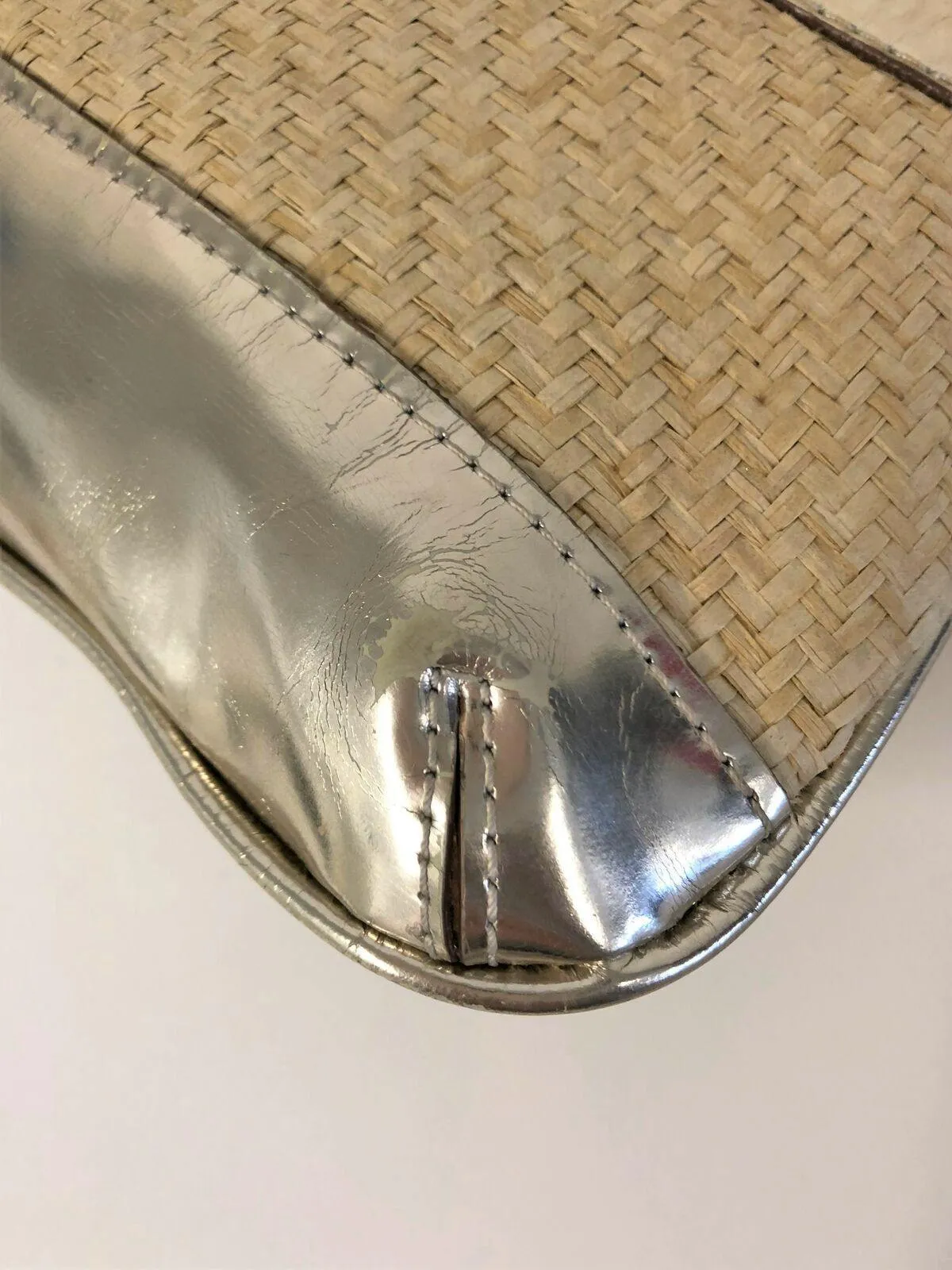 Anya Hindmarch Clutch Gold Metallic Leather-Trimmed Straw Small Bag