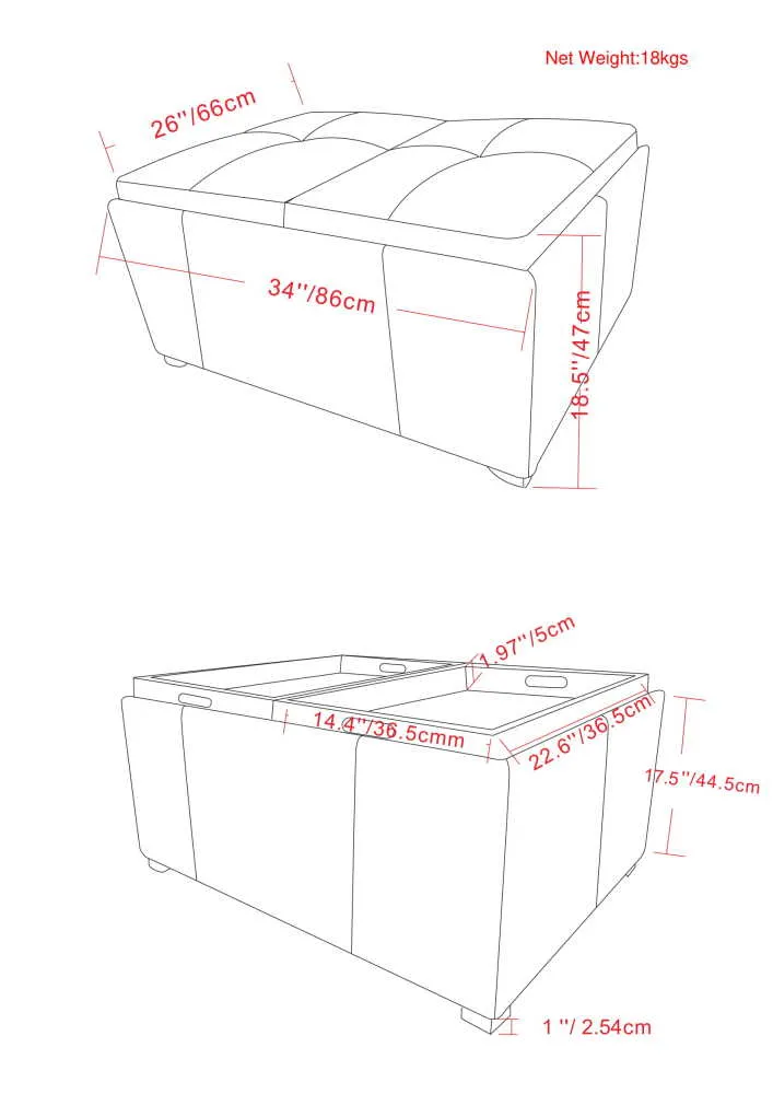 Avalon Small Coffee Table Storage Ottoman
