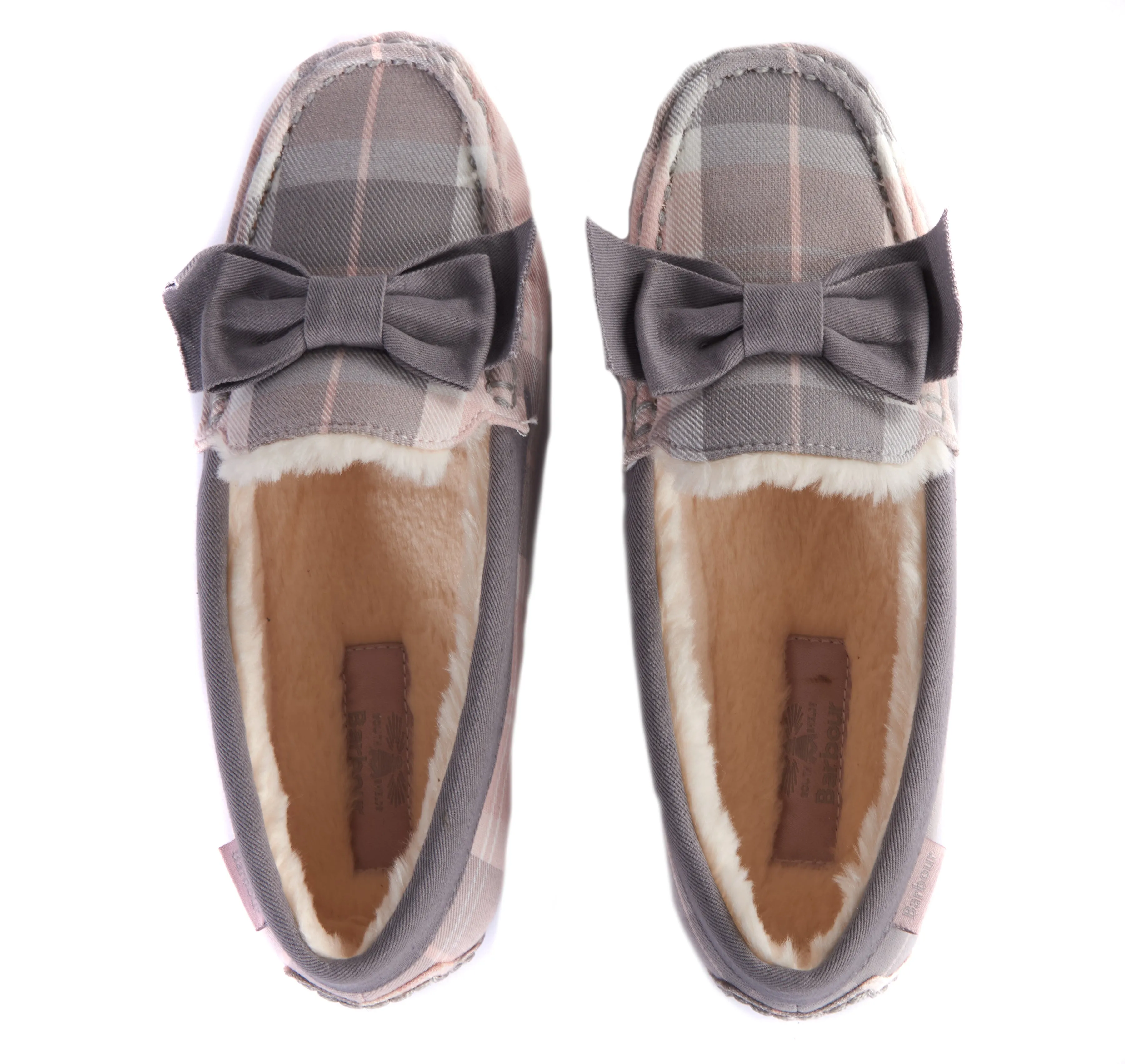 Barbour Sadie Moccasin Slippers - Pink Grey Tartan