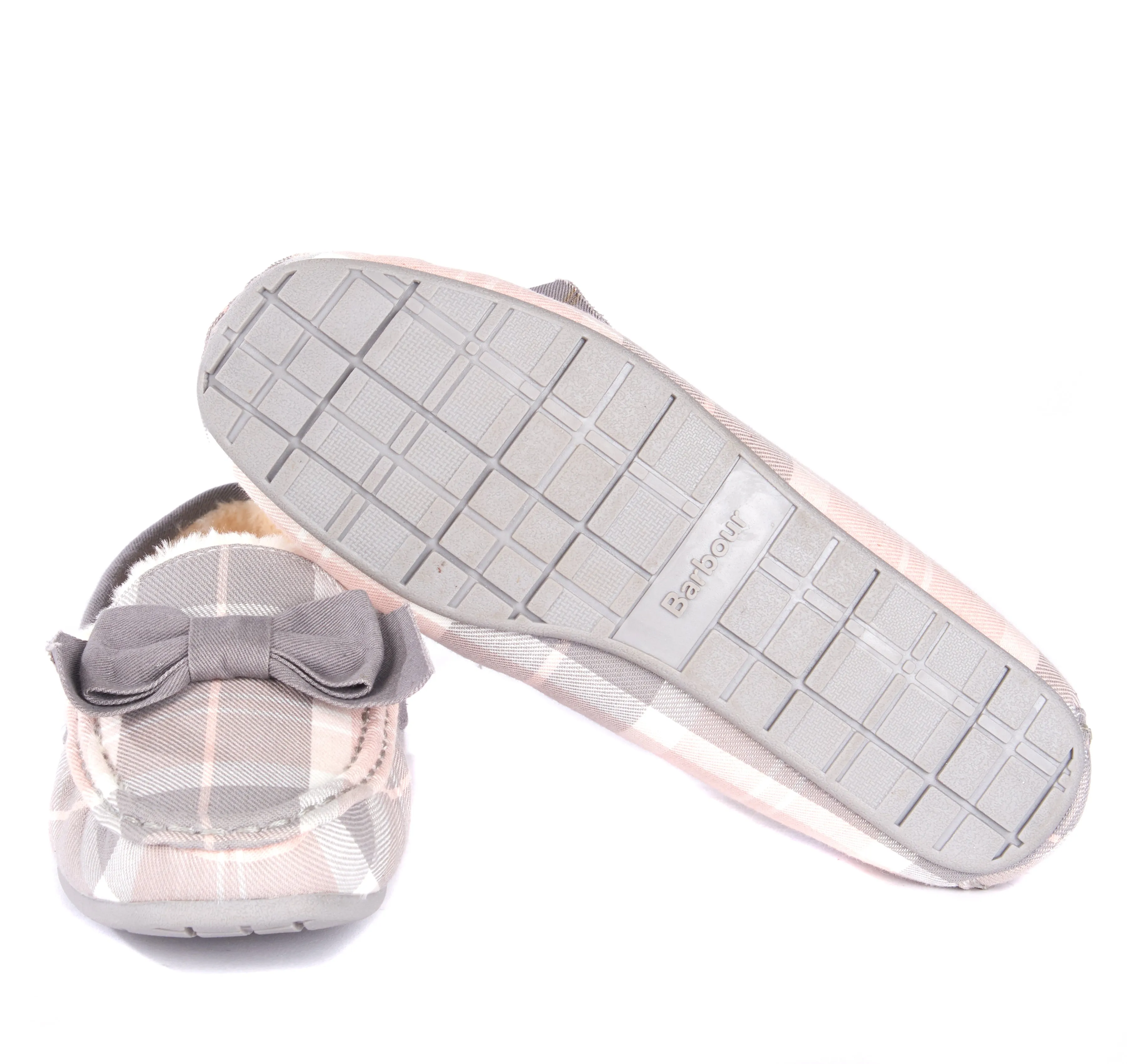 Barbour Sadie Moccasin Slippers - Pink Grey Tartan