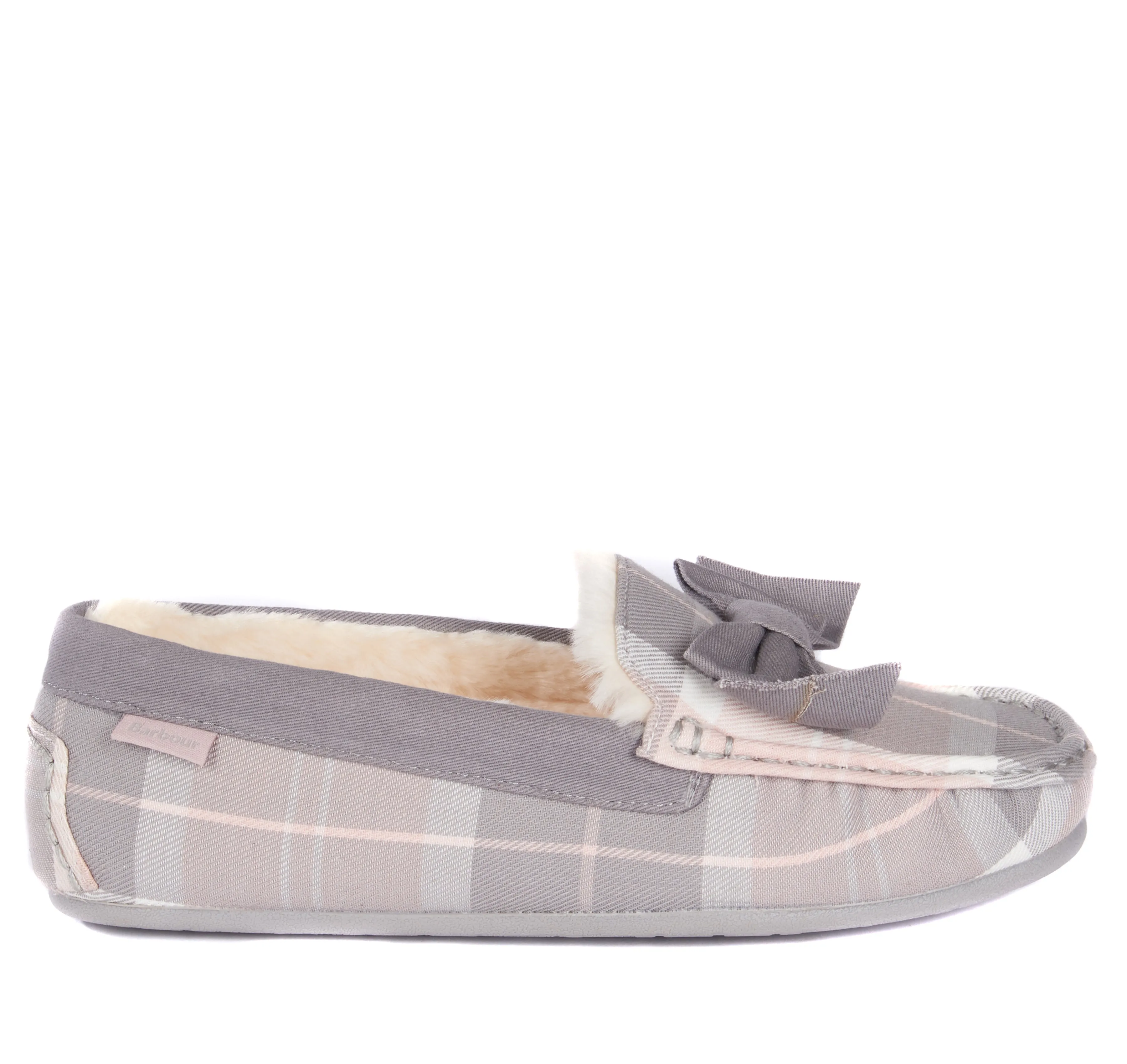 Barbour Sadie Moccasin Slippers - Pink Grey Tartan