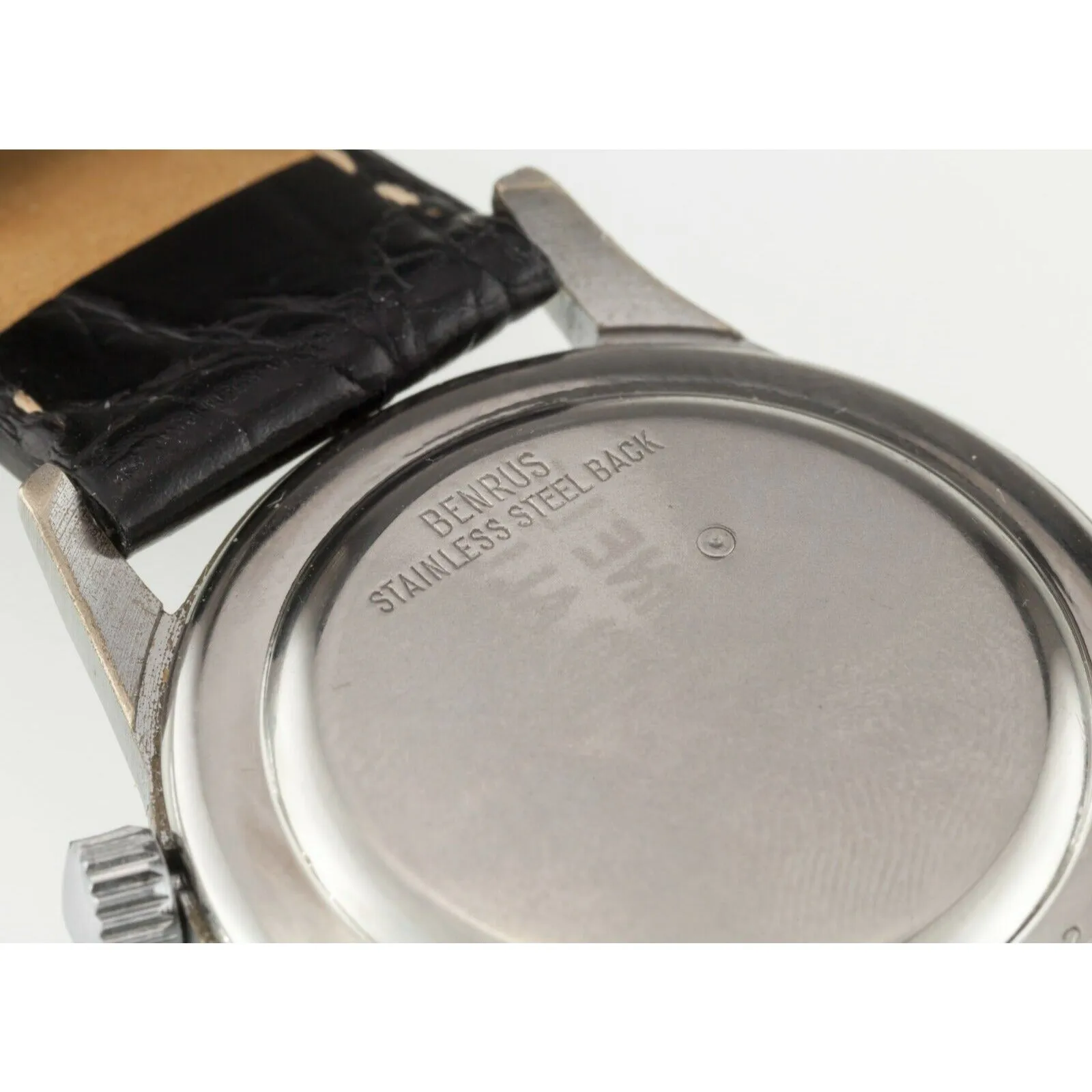 Benrus Men's Stainless Steel Wrist Alarm Mechanical Watch w/ Leather Band