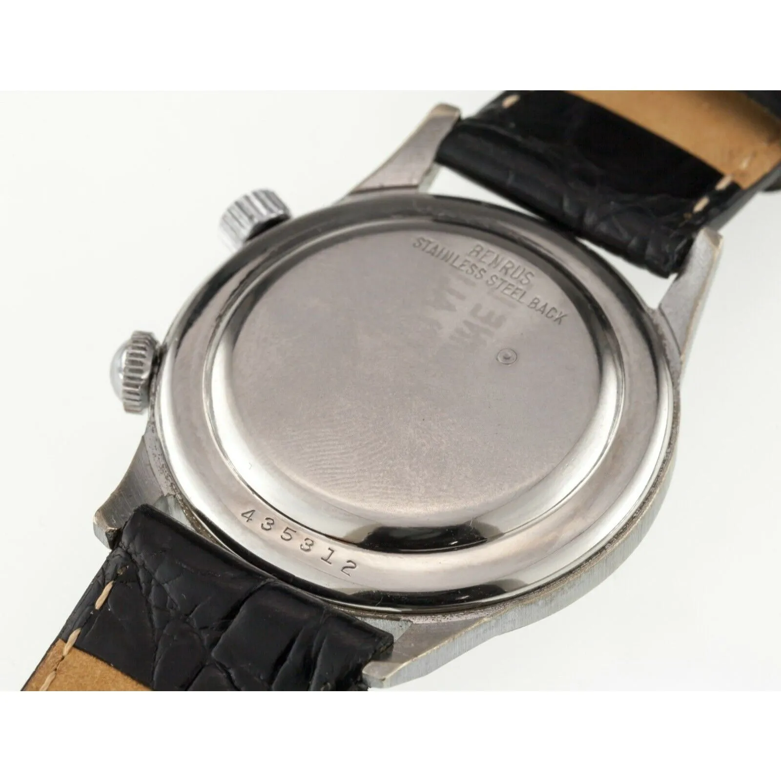 Benrus Men's Stainless Steel Wrist Alarm Mechanical Watch w/ Leather Band
