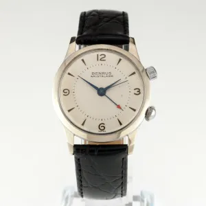 Benrus Men's Stainless Steel Wrist Alarm Mechanical Watch w/ Leather Band
